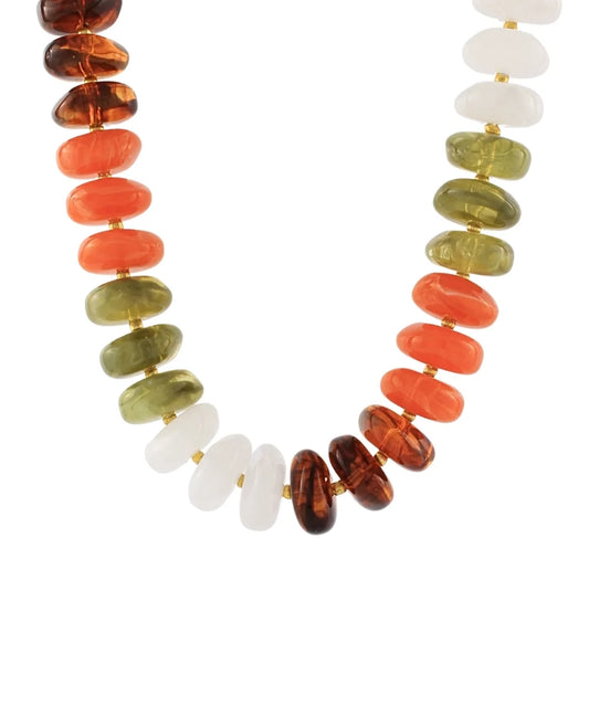 MARBLE NUGGET BALL NECKLACE - ORANGE/OLIVE
