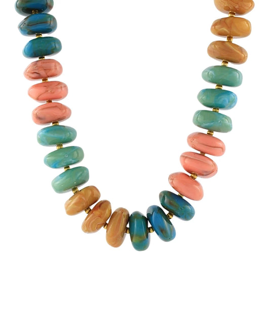 MARBLE NUGGET BALL NECKLACE - TURQUOISE/MAUVE
