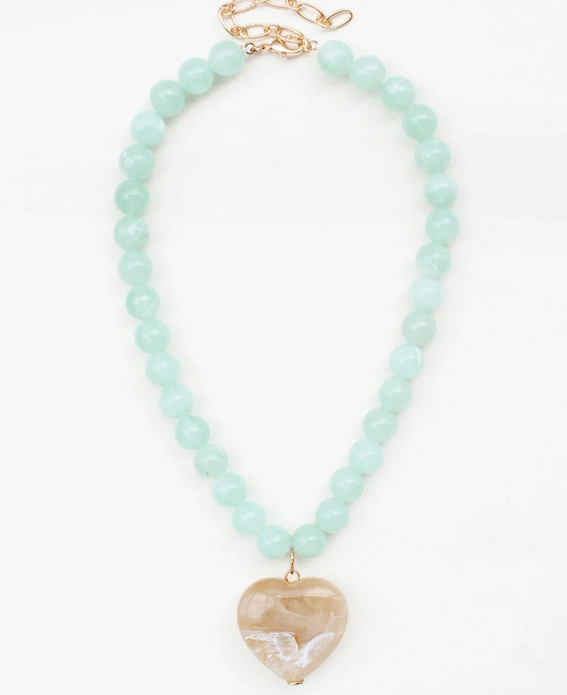 BEADED HEART NECKLACE - GREEN