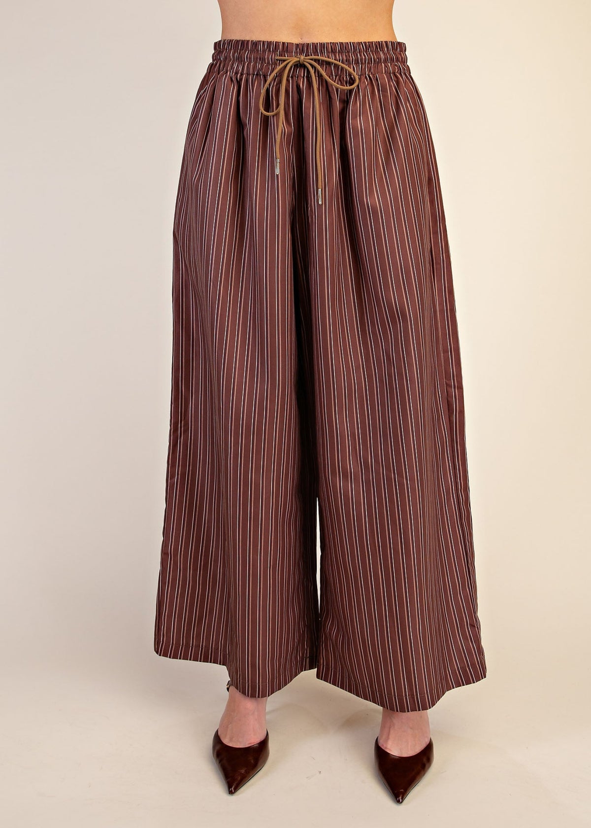 HIGH WAIST STRIPE PANTS - BROWN
