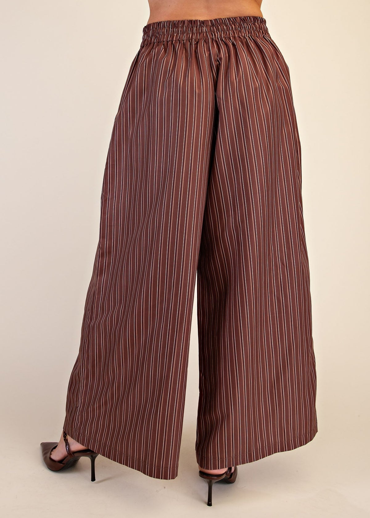 HIGH WAIST STRIPE PANTS - BROWN