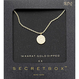SECRET BOX_14K Gold Dipped CZ Round Pendant Necklace