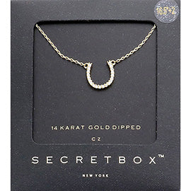 SECRET BOX_14K Gold Dipped CZ Horseshoe Pendant Necklace