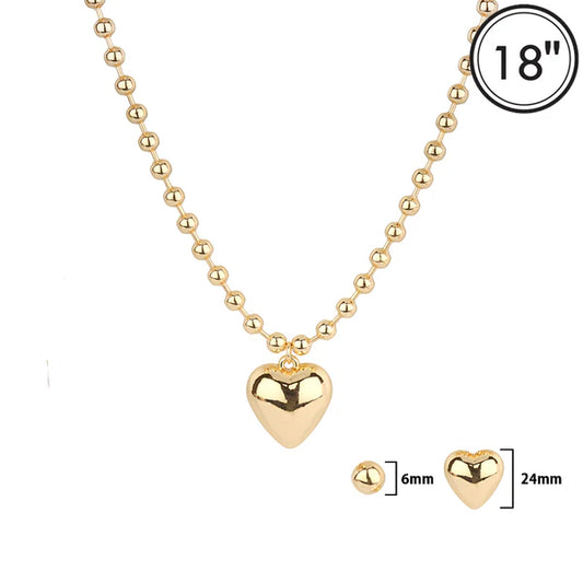 Gold 6mm Beaded with Gold Puffy Heart 16"-18"