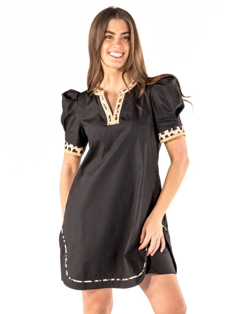 Wild Side Puff Sleeve Dress - BLACK