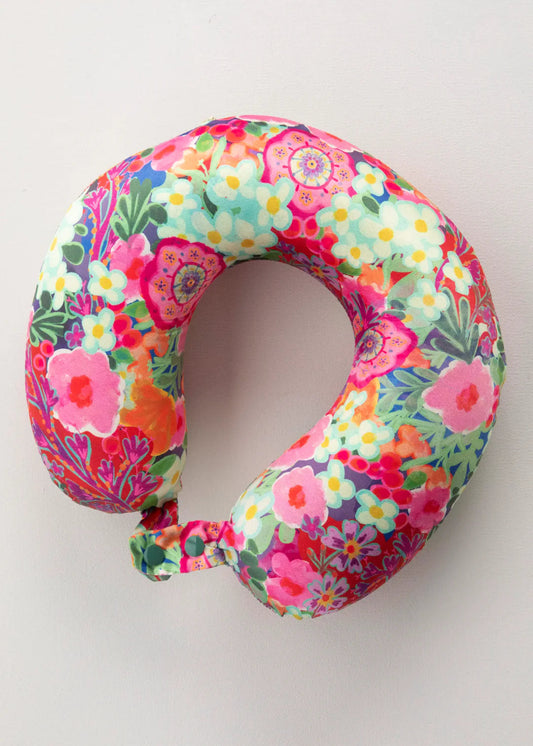 TRAVEL NECK PILLOW-PINK PAINTED GARDEN