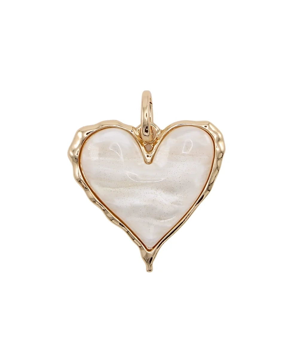 PUFFY HEART PENDANT - GOLD AND CREAM