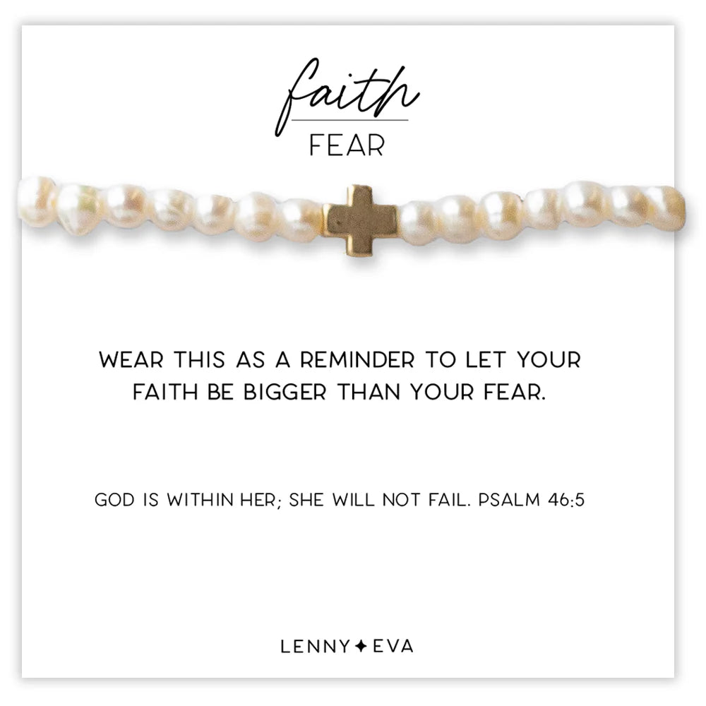 Faith Over Fear Freshwater Pearl Cross Beaded Bracelet