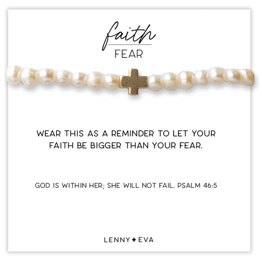 Faith Over Fear Freshwater Pearl Cross Beaded Bracelet
