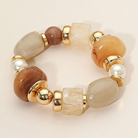 Chunky Resin Pebble Pearl Beaded Stretch Bracelet