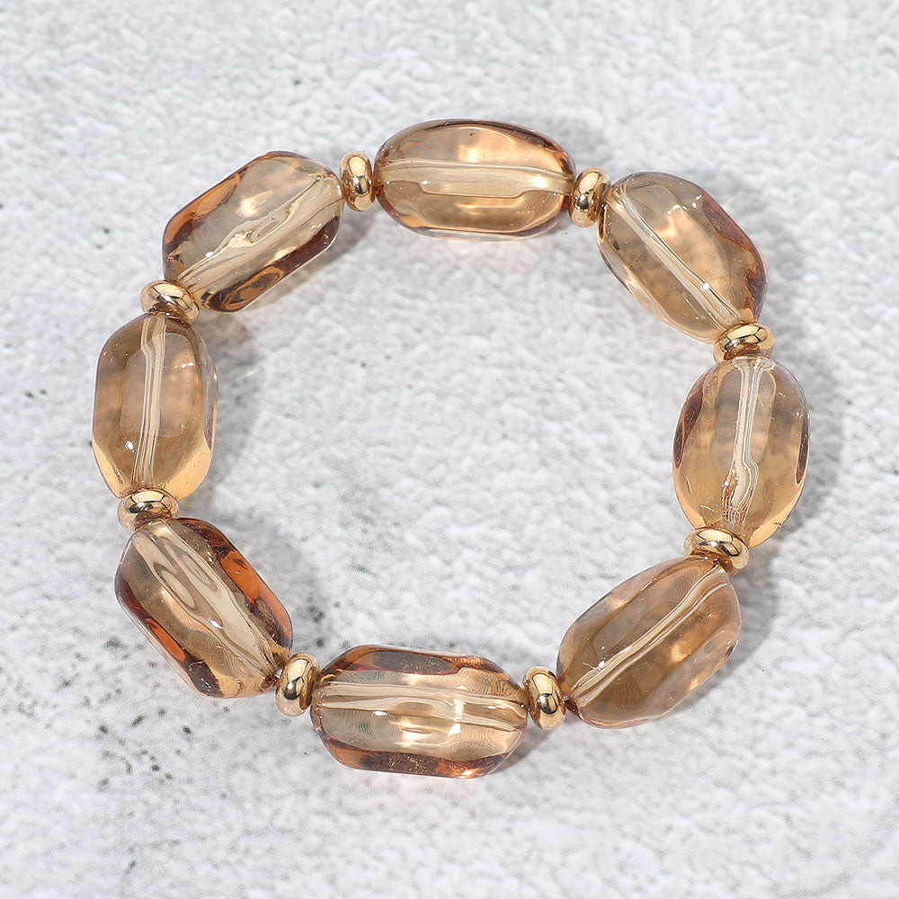 Transparent Faceted Pebble Beaded Stretch Bracelet