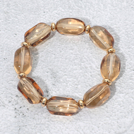 Transparent Faceted Pebble Beaded Stretch Bracelet