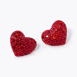Pave Crystal Rhinestone Heart Stud Earrings-large