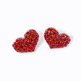 Crystal Pave Heart Stud Earrings-medium