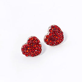 Crystal Stone Paved Heart Stud Earrings