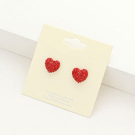 Crystal Pave Heart Stud Earrings red-0.4" X 0.4