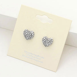 Crystal Pave Heart Stud Earrings 0.4" X 0.4-silver