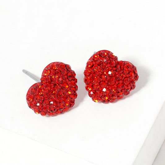 Crystal Pave Heart Stud Earrings-0.5" X 0.5