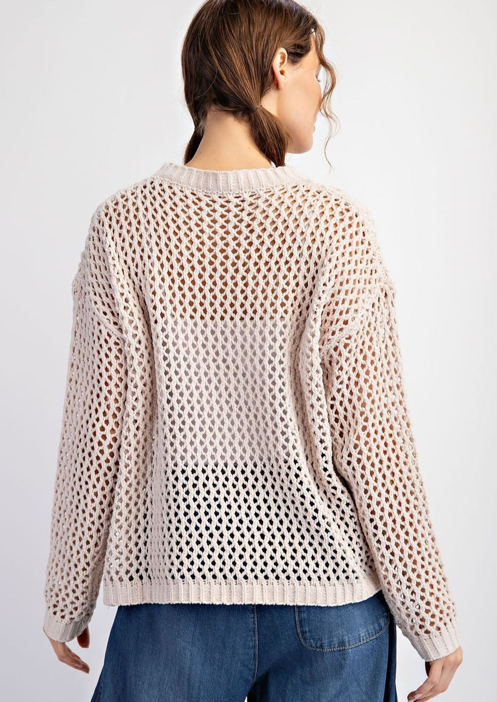 LIBERTY STAR CROCHET SWEATER-OATMEAL