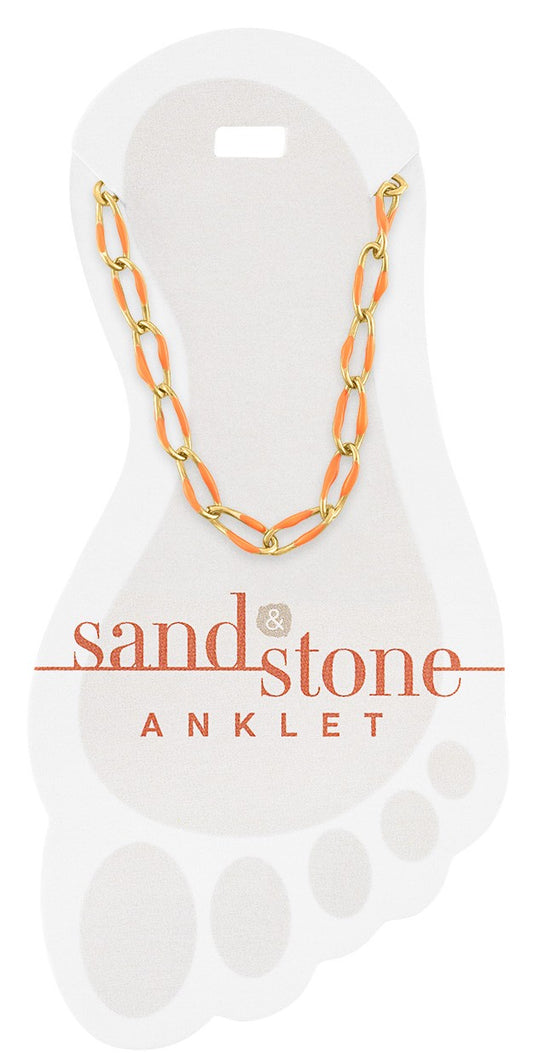 GOLD ORANGE ENAMEL LINK CHAIN ANKLET
