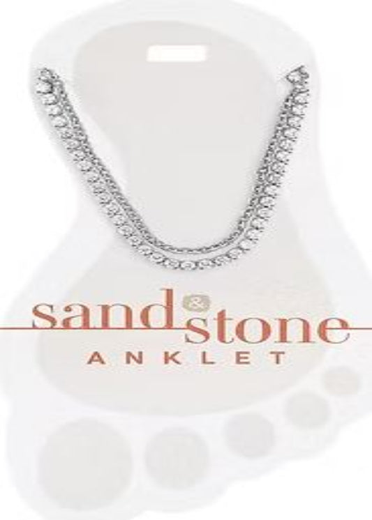 SILVER DUO CZ AND BOX CHAIN SAND & STONE ANKLET