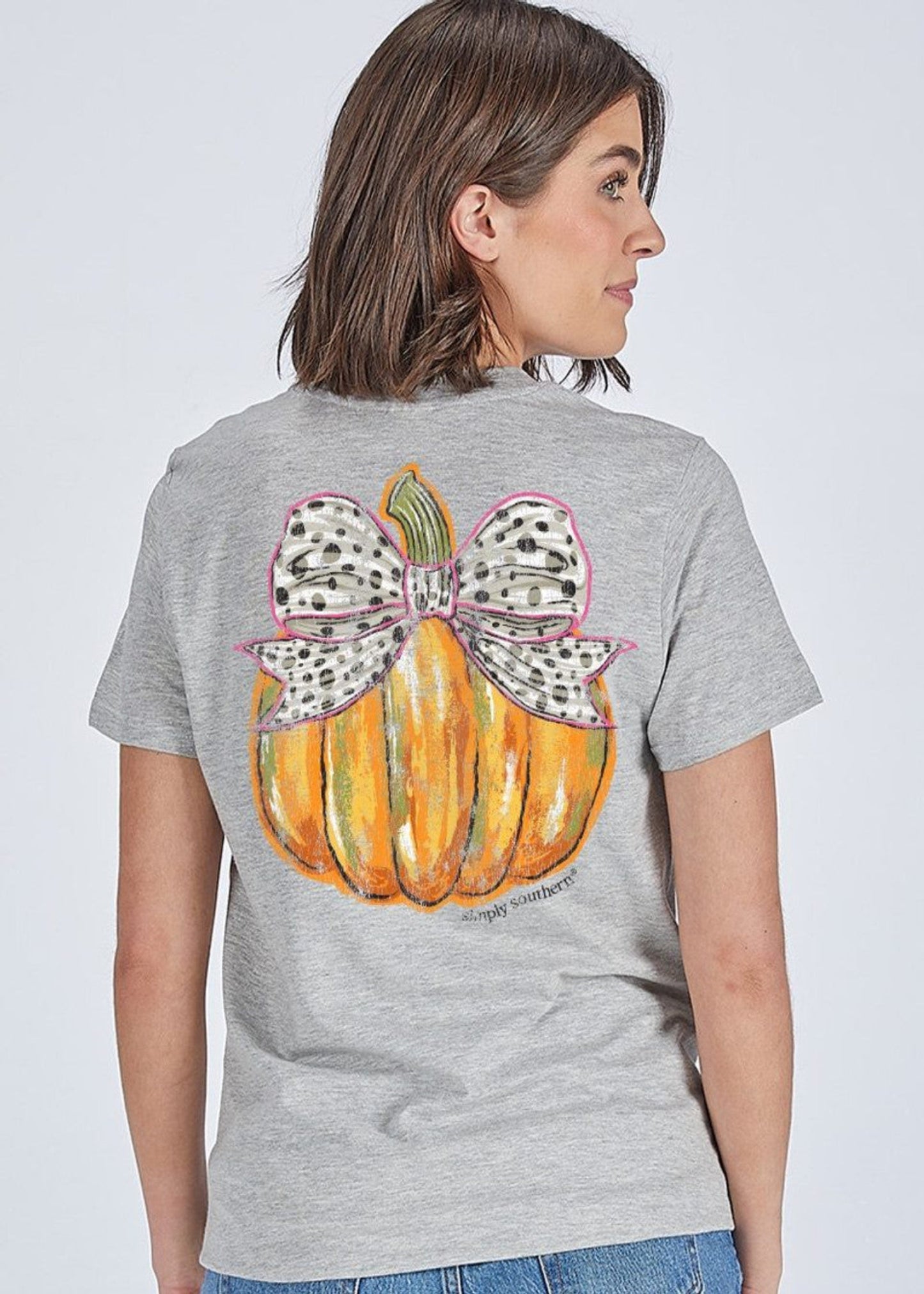 PUMPKIN BOW TEE - STORM HEATHER
