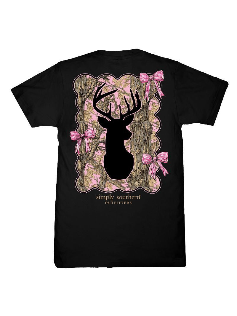CAMO DEER WITH BOWS TEE - BLACK