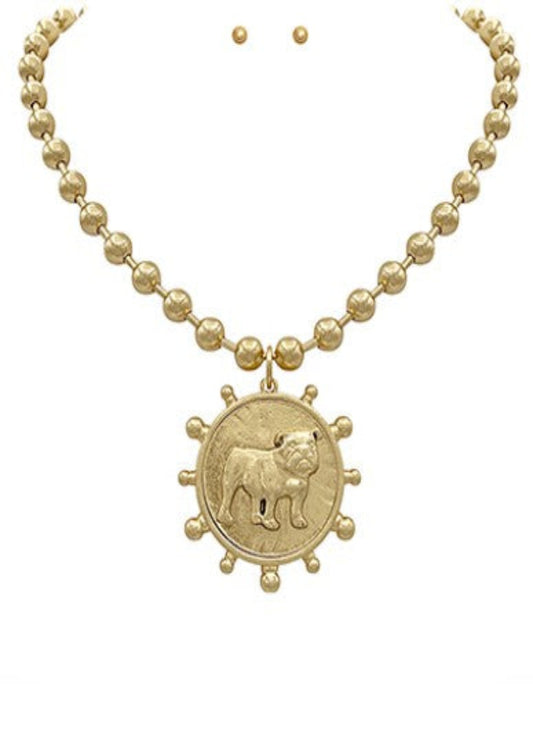 BULLDOG COIN NECKLACE SET - GOLD