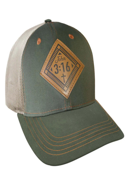 CROSS AND SHIELD CAP - JOHN 3:16 LEATHER