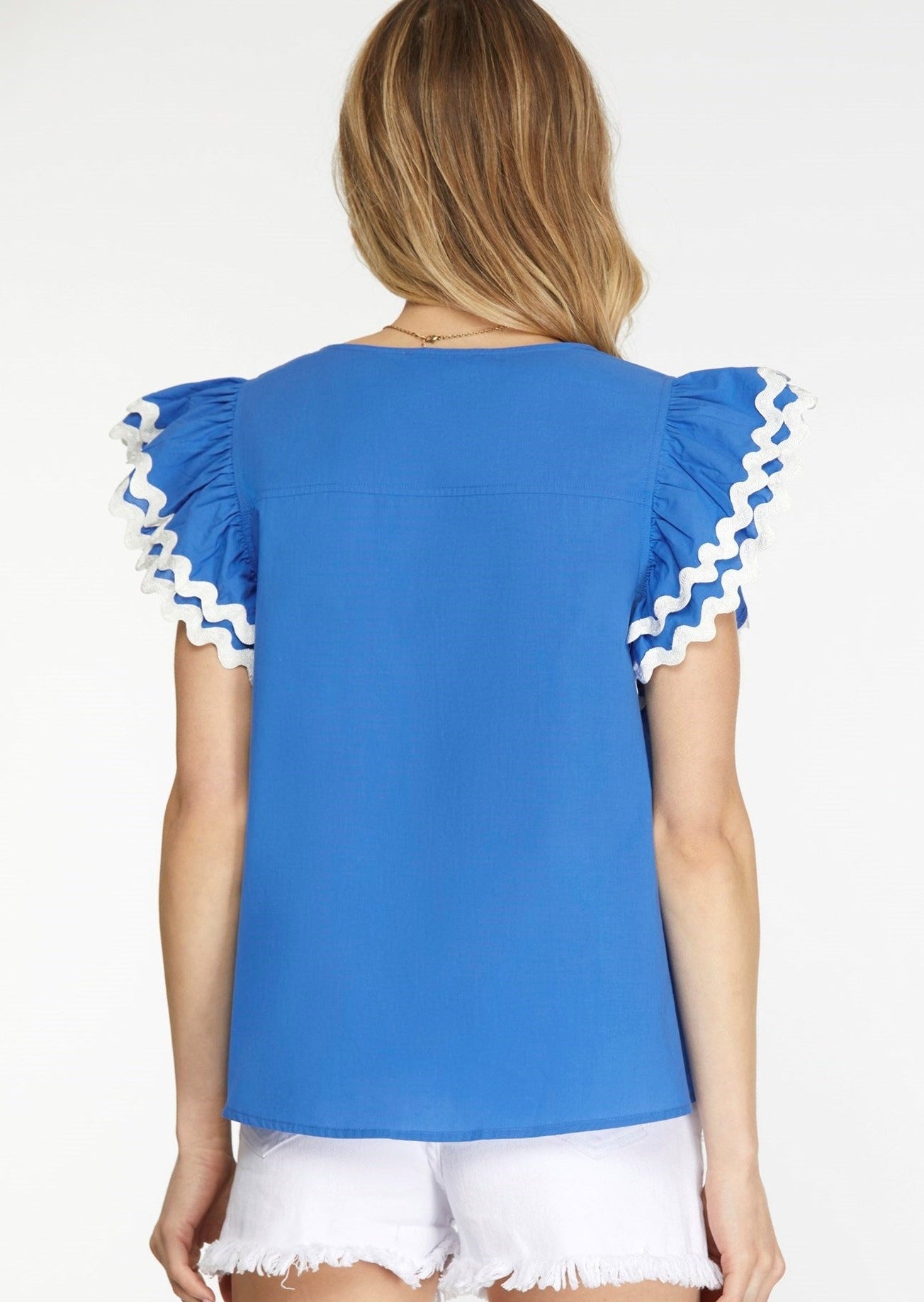 LAYLA RUFFLE SLEEVE TOP- ROYAL BLUE