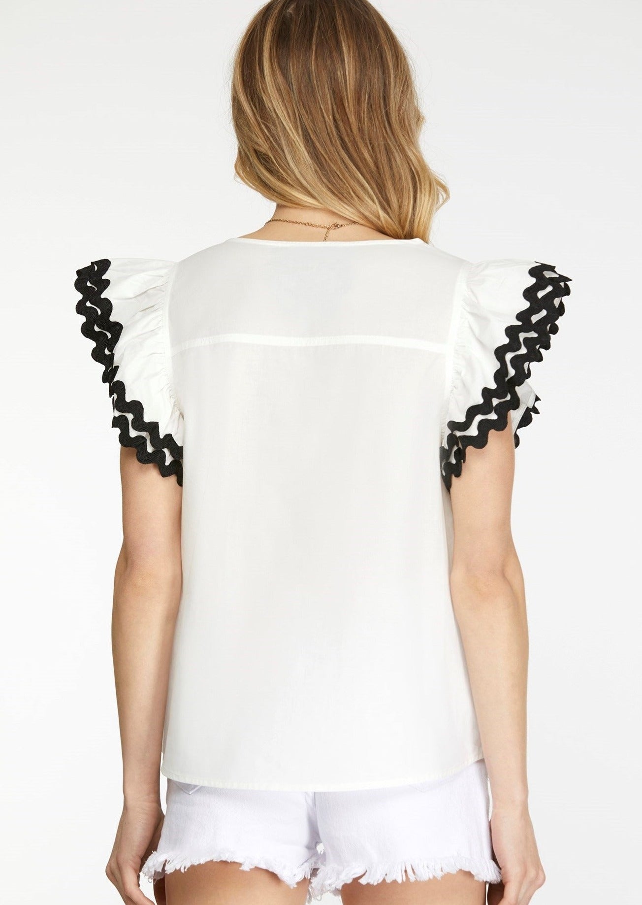 LAYLA RUFFLE SLEEVE TOP- OFF WHITE