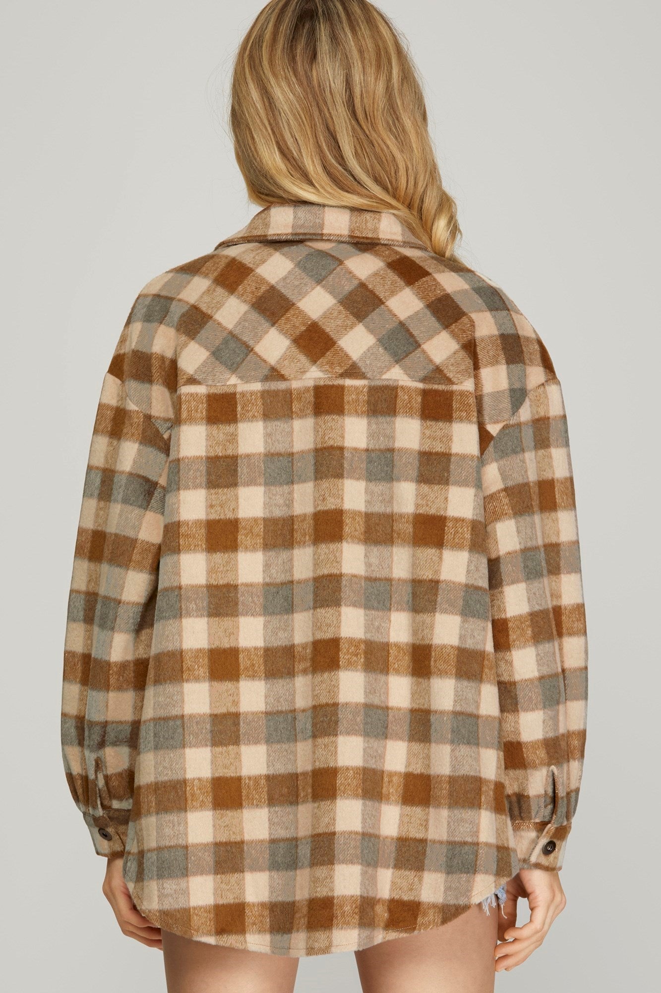 SARAH LS PLAID SHACKET-CARAMEL