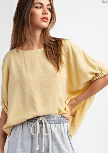 JILL ELASTIC SLEEVE TOP - HONEY