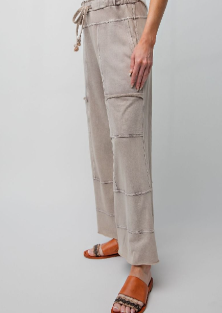 CAMILLE TERRY KNIT PANTS-MUSHROOM