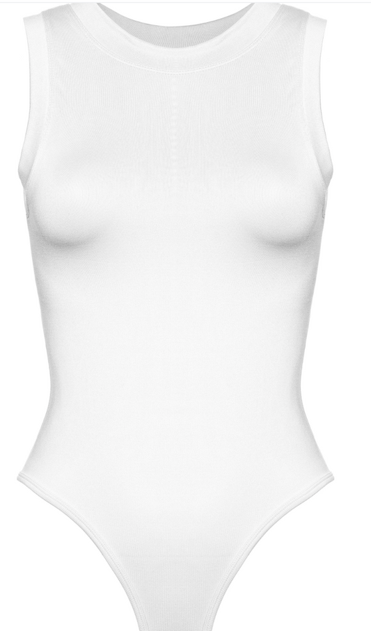 THICK BANDED BODYSUIT-WHITE : ONE SIZE