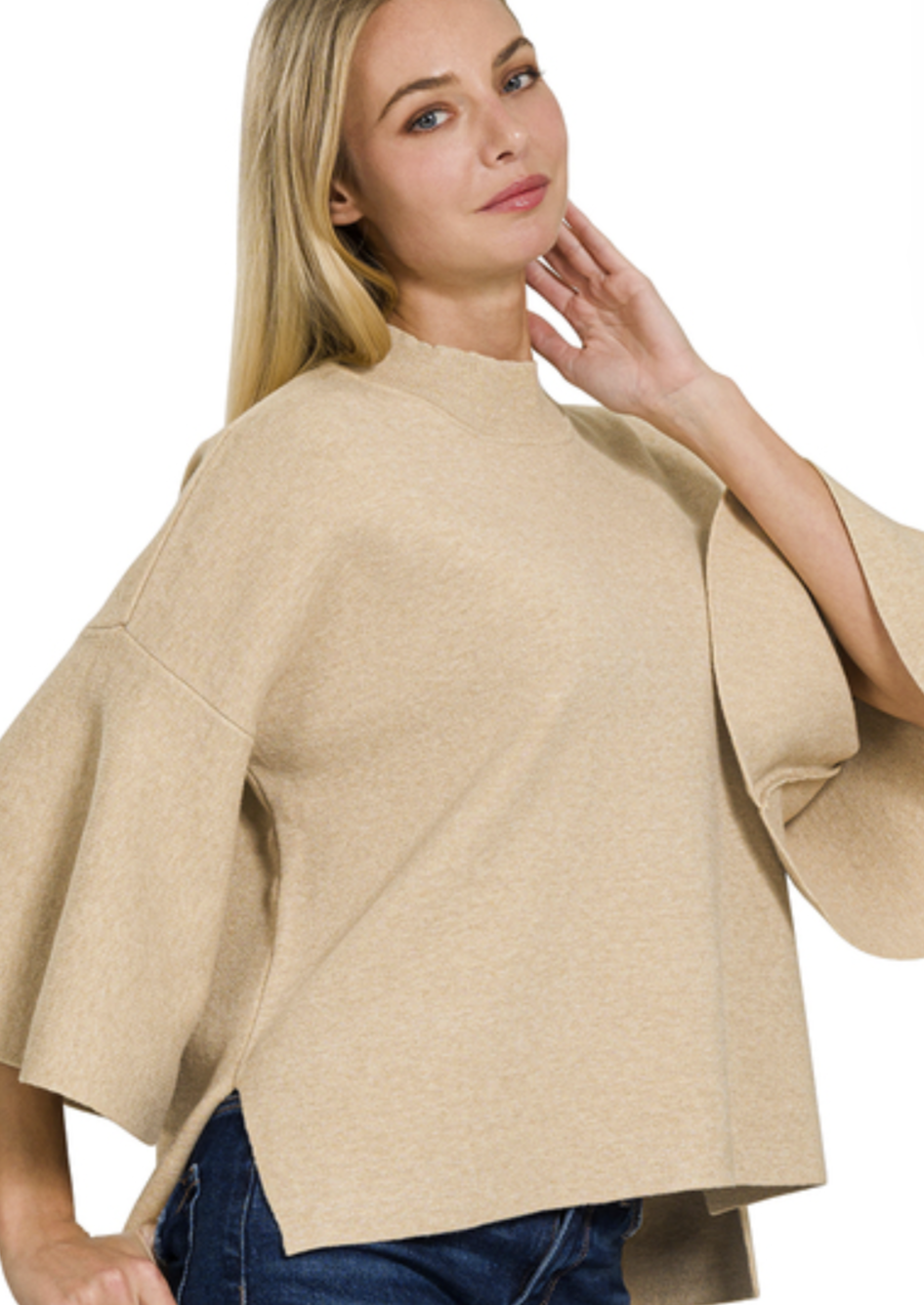 BELL SLEEVE SWEATER-SAND BEIGE