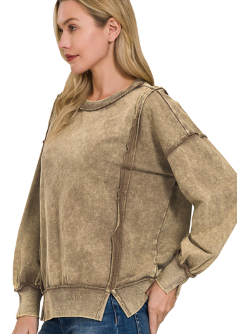 EXPOSED SEAM SWEATSHIRT-MOCHA