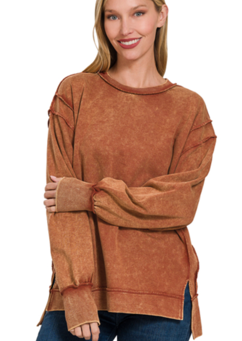 TERRY EXPOSED SEAM SWEATSHIRT-RUST