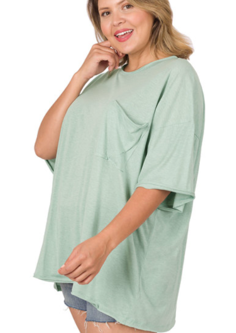 TRI OVERSIZED BOYFRIEND TEE-H DUSTY GREEN