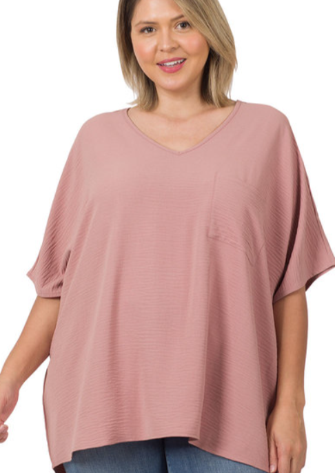 V-NECK DOLMAN TOP PLUS-LIGHT ROSE