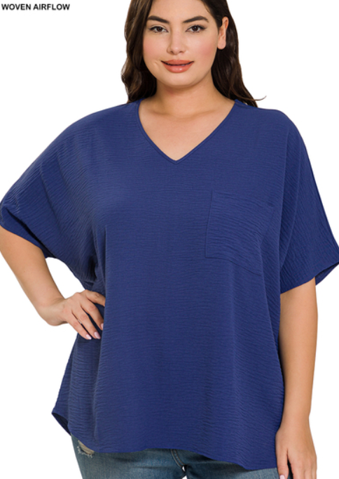 V-NECK DOLMAN TOP PLUS-LT NAVY