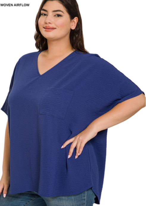 V-NECK DOLMAN TOP PLUS-LT NAVY