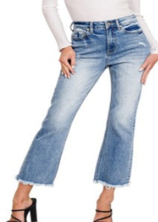 HIGH RISE CROPPED DENIM PANTS