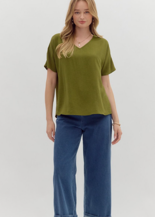 CASSIE V-NECK TOP - OLIVE