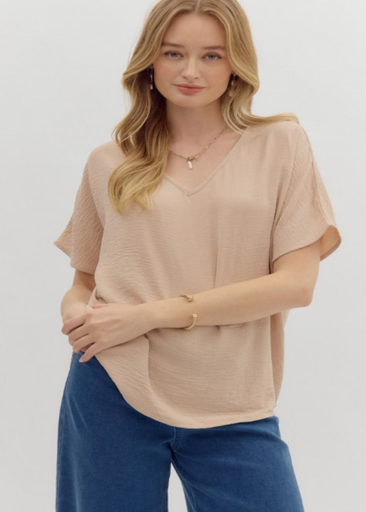 CASSIE V-NECK TOP - TOAST