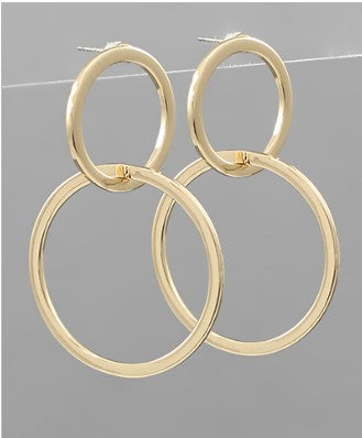 2 Linked Circle Earrings - Gold