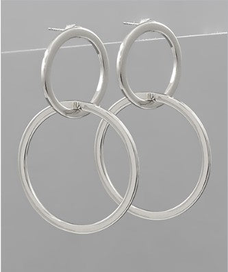 2 Linked Circle Earrings - silver