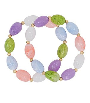 2 ROW MARBLE OVAL STONE BRACELET - MULTI GOLD