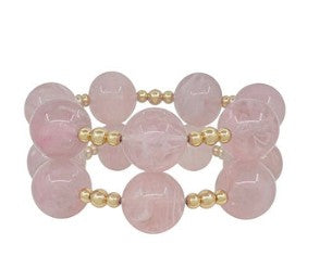 2 ROW MARBEL BALL BRACELET - LIGHT PINK/GOLD