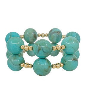 2 ROW MARBEL BALL BRACELET - TOURQUOISE/GOLD